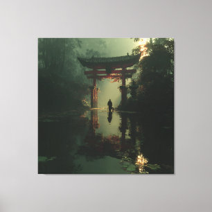 Misty Torii Gate Dawn Solitude Figure Canvas Print
