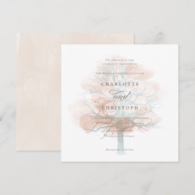 Misty tree wedding invitation (Front/Back)