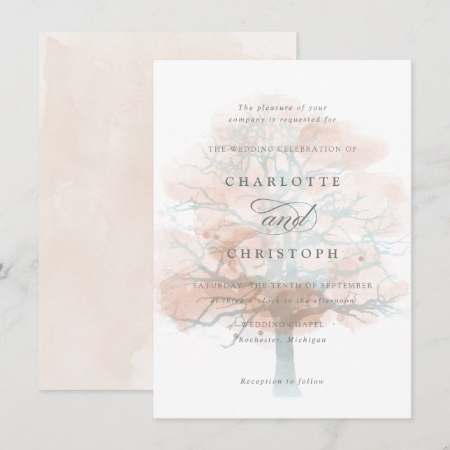 Misty tree wedding invitation (Front/Back)
