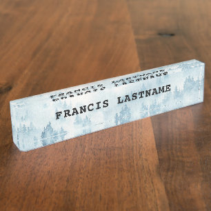 Misty Trees Watercolor Image Acrylic Name Plate
