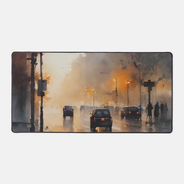 Misty Urban Evening  Desk Mat (Front)