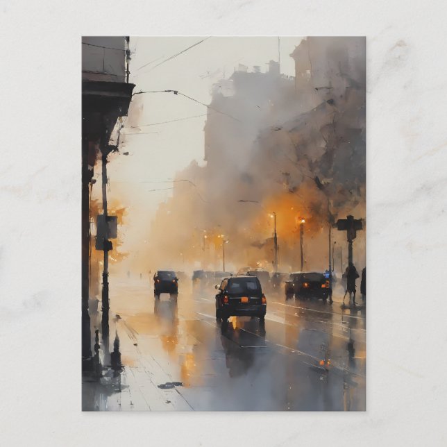 Misty Urban Evening  Postcard (Front)