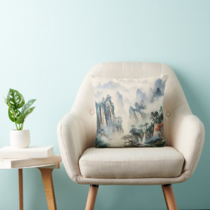 Misty Valley Mountains Throw Pillow