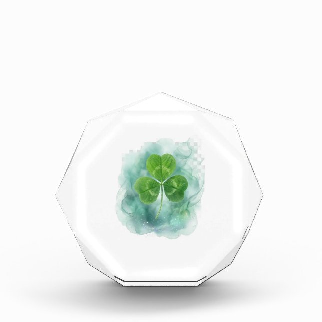 Misty Watercolor Clover Floating Acrylic Block (Front)