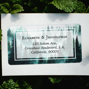 Misty Watercolor Forest Green Trees Return Address Label