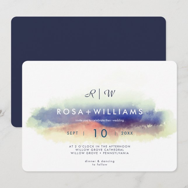 misty watercolor landscape monogrammed wedding  invitation (Front/Back)