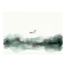 Misty Watercolour Bird Landscape Art Poster