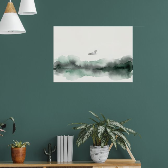 Misty Watercolour Bird Landscape Art Poster (Living Room 1)