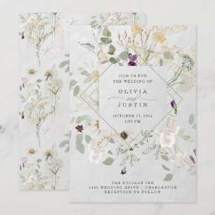 Misty Wildflowers   Soft Grey Geometric Wedding In Invitation