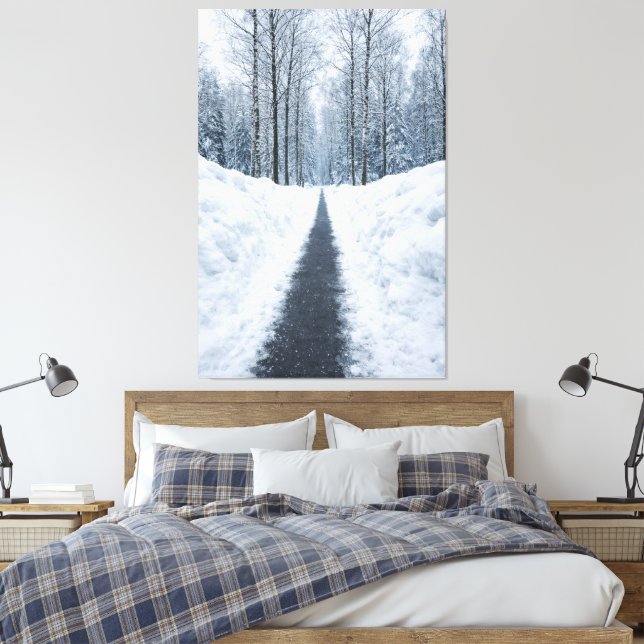 Misty Winter Forest Path Canvas Print (Insitu(Bedroom))