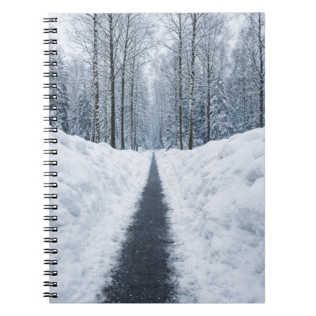 Misty Winter Forest Path Winter Landscape Notebook (Front)