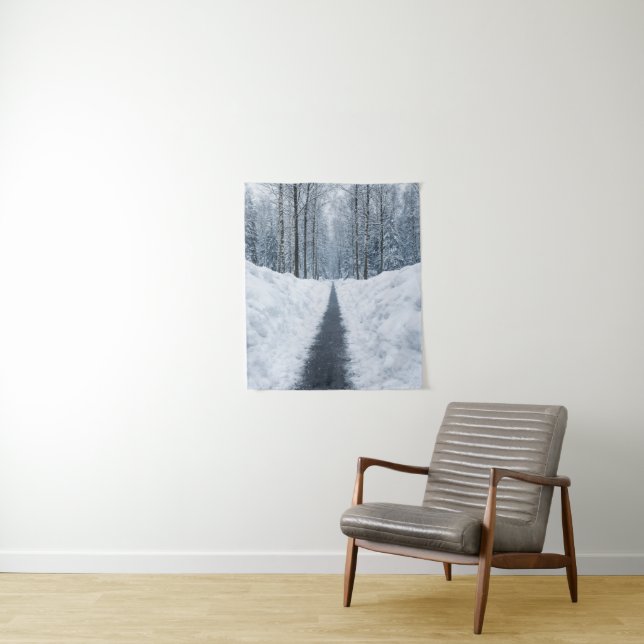 Misty Winter Forest Path Winter Landscape Tapestry (In Situ)