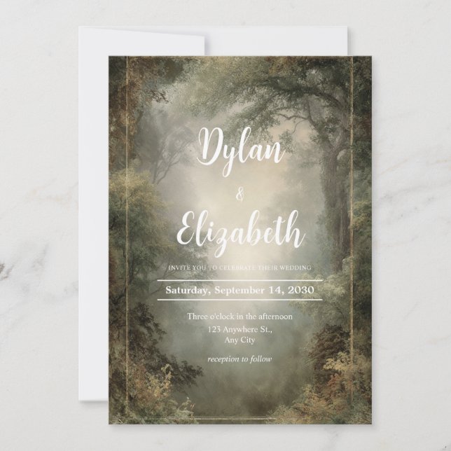 Misty Woodland Glade Wedding Invitation (Front)
