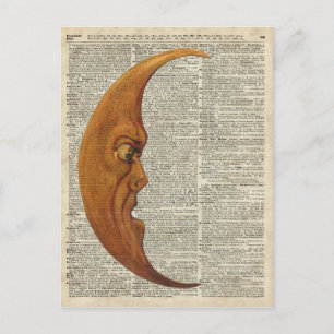 Mistycal Miedieval Moon Face Vintage Illustration Postcard
