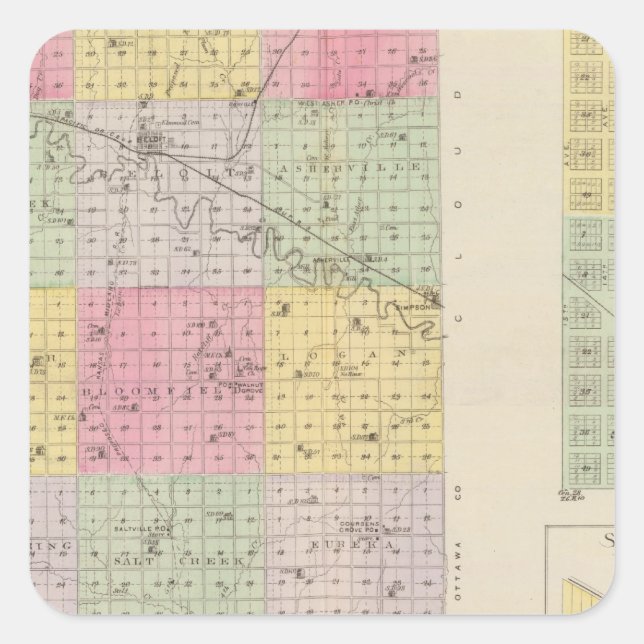 Mitchell County, Cawker City, Simpson, Kansas Square Sticker (Front)