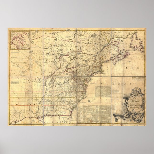 Mitchell Map British & French Owned Areas in 1757 Poster (Front)