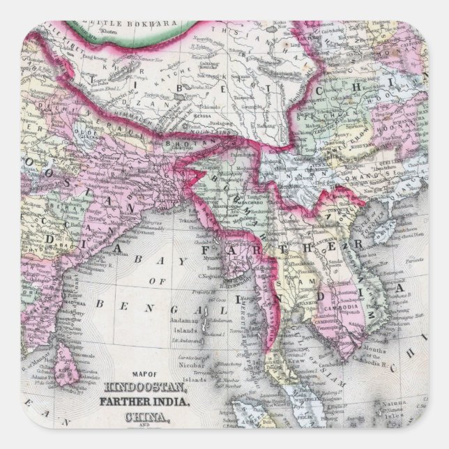 Mitchell Map | India, Tibet, China & SE Asia Square Sticker (Front)