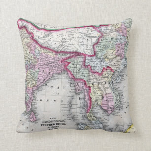 Mitchell Map   India, Tibet, China & SE Asia Throw Pillow