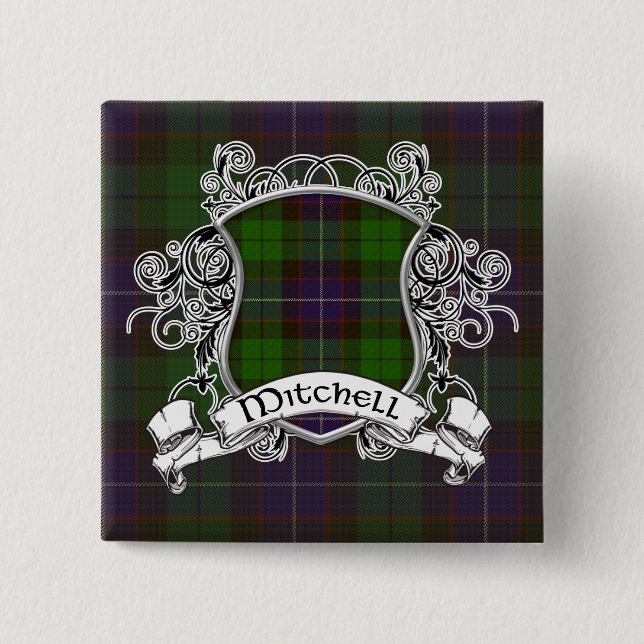 Mitchell Tartan Shield 2 Inch Square Button (Front)