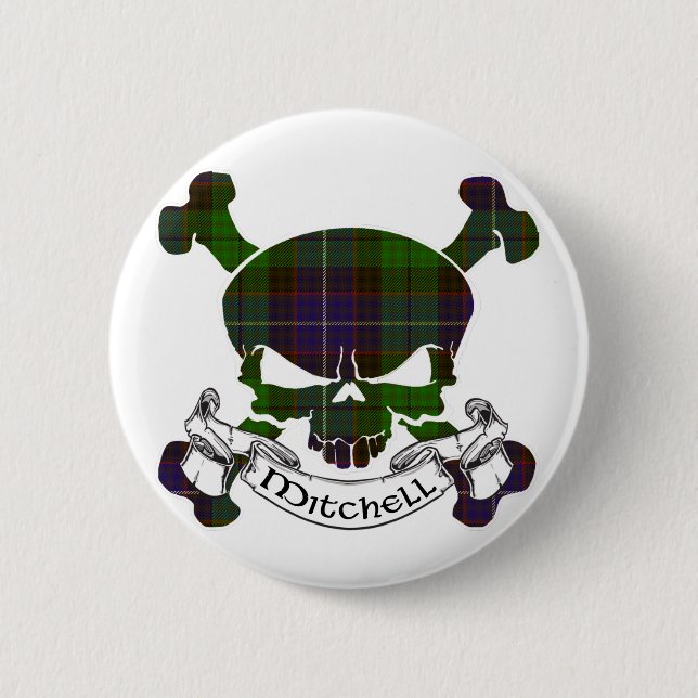 Mitchell Tartan Skull 2 Inch Round Button (Front)
