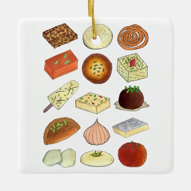 Mithai Indian Sweets Confectionery Desserts India Ceramic Ornament (Front)