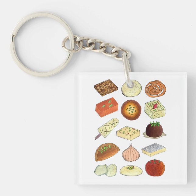 Mithai Indian Sweets Confectionery Desserts India Keychain (Front)