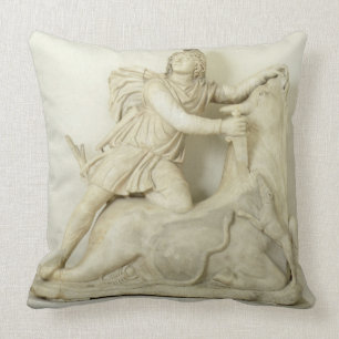 Mithras Sacrificing the Bull, Marble relief, Roman Throw Pillow