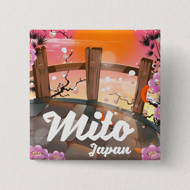 Mito Japan blossom poster. 2 Inch Square Button (Front)