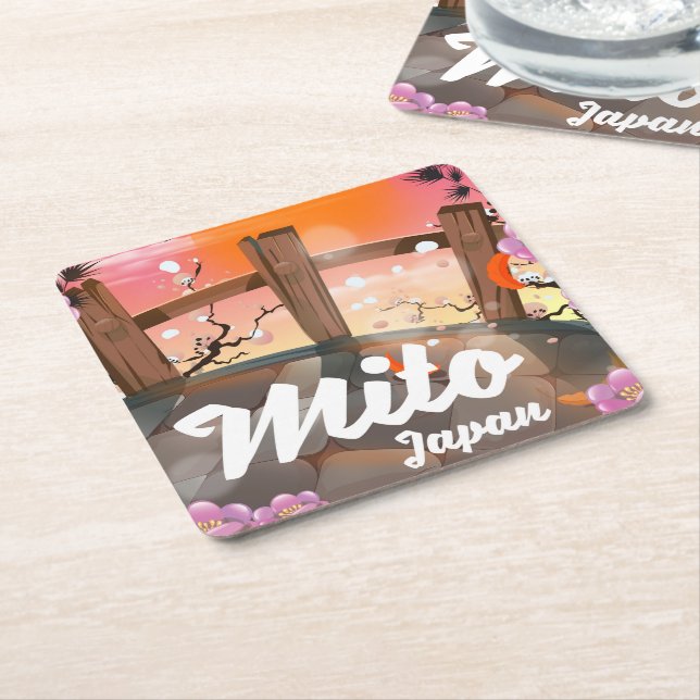 Mito Japan blossom poster. Square Paper Coaster (Angled)