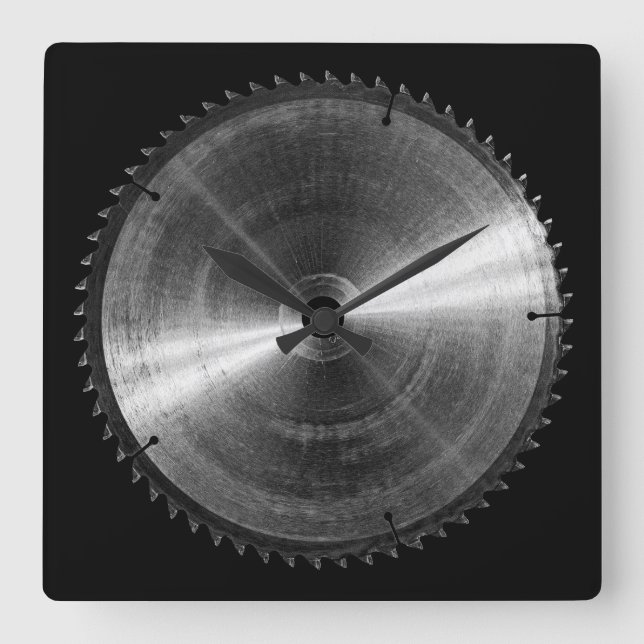 Mitre Saw Blade-BW Square Wall Clock (Front)