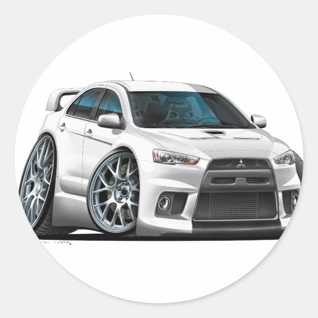 Mitsubishi Evo White Car Classic Round Sticker (Front)