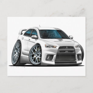 Mitsubishi Evo White Car Postcard