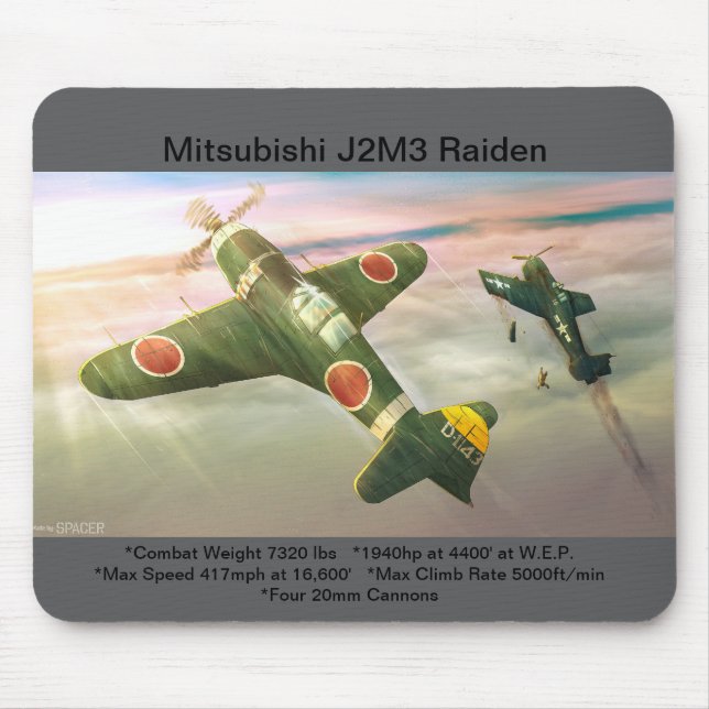 Mitsubishi J2M3 Raiden airplane mousepad (Front)
