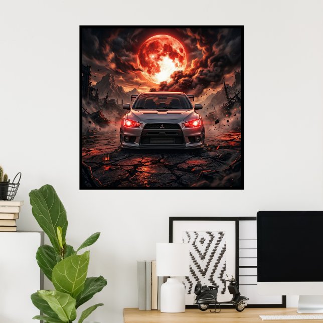 Mitsubishi Lancer Evo 10 Under a Crimson Moon Poster (Home Office)