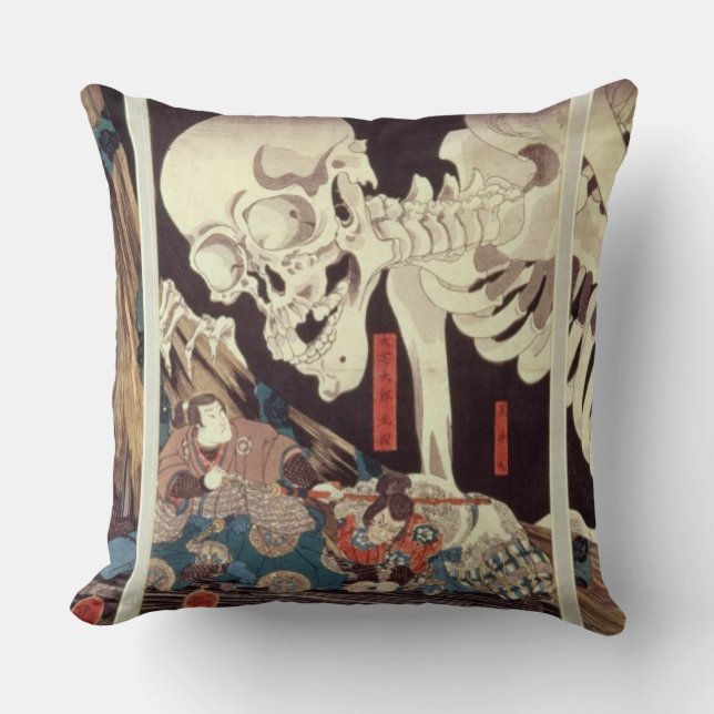 Mitsukini Defying the Skeleton Spectre, c.1845 Throw Pillow (Front)