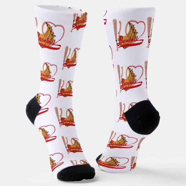 Mitt and Bat Baseball Love Socks (Angled)