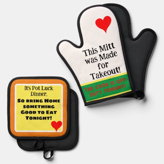 Mitt Made for Take Out Cooking Humour Oven Mitt & Pot Holder Set (Front/Back)