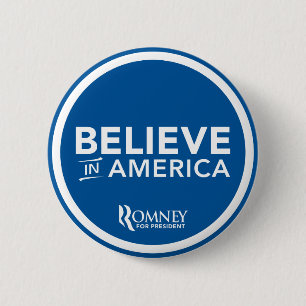 Mitt Romney Believe In America Logo (Blue) 2 Inch Round Button