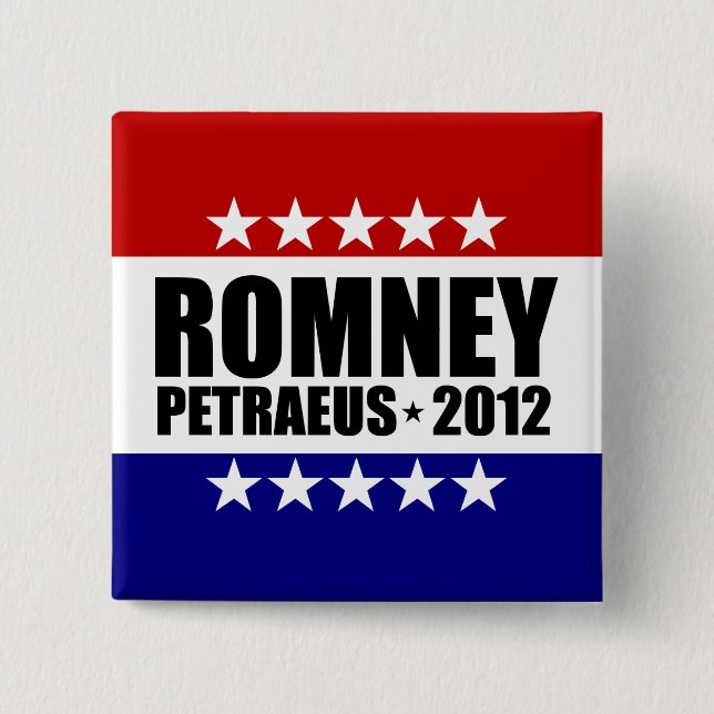 Mitt Romney David Petraeus 2012 2 Inch Square Button (Front)