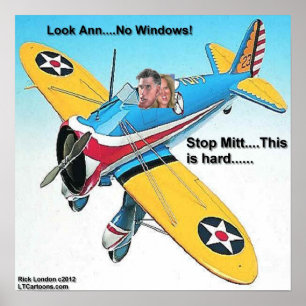 Mitt Romney & His New Windowless Airplane W/Ann Poster