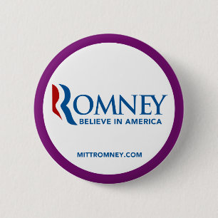 Mitt Romney Logo Believe In America Purple Border 2 Inch Round Button