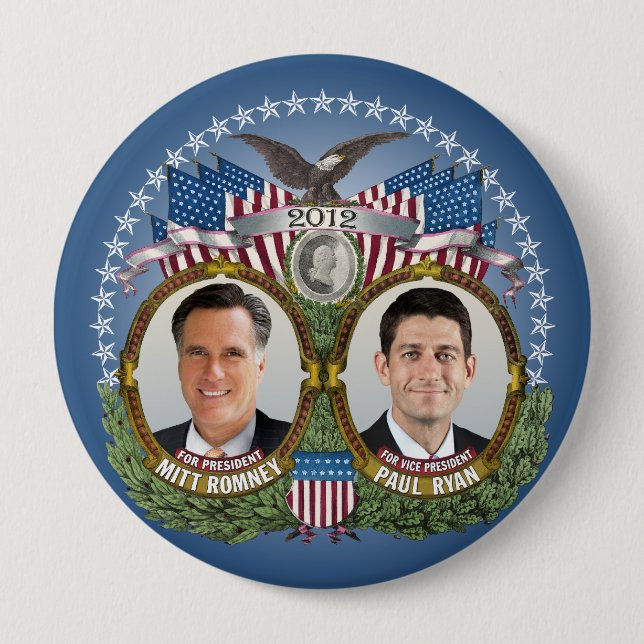 Mitt Romney Paul Ryan Photo 4 Inch Round Button (Front)