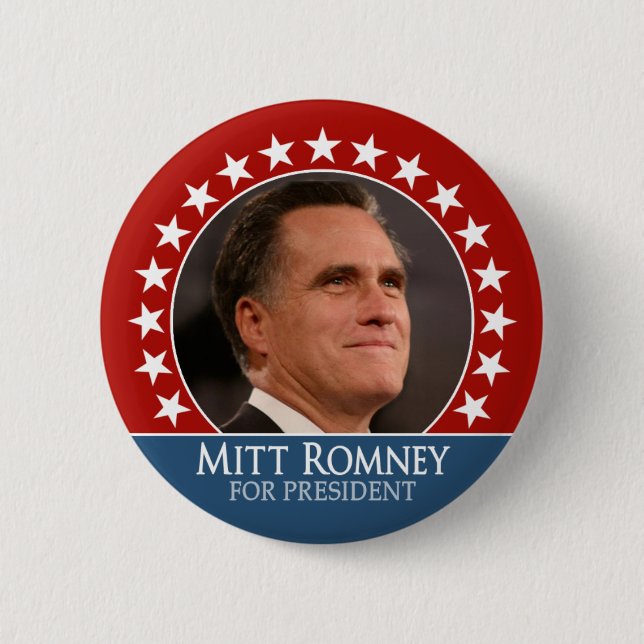 Mitt Romney - photo pinback with stars - red 2 Inch Round Button (Front)
