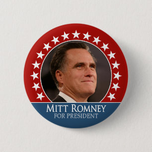 Mitt Romney - photo pinback with stars - red 2 Inch Round Button