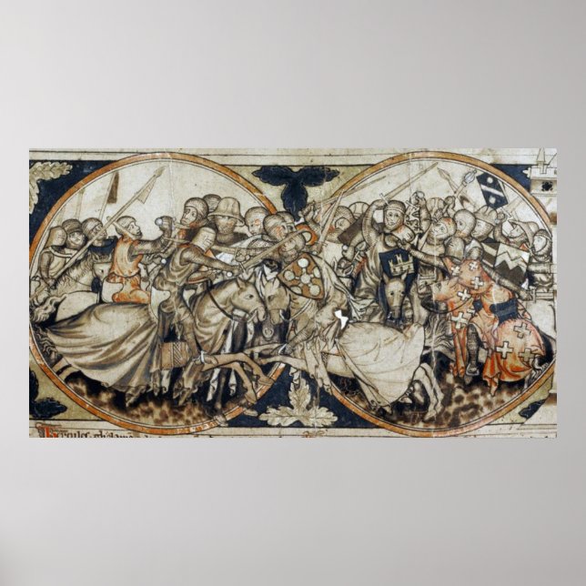 Mittelalterliche Buchmalerei Kampfszene Poster (Front)