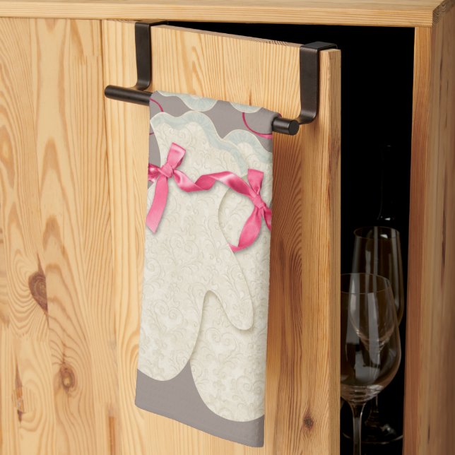  Mitten lace elegant winter ribbon pink cream  Kitchen Towel (Thirds Fold)