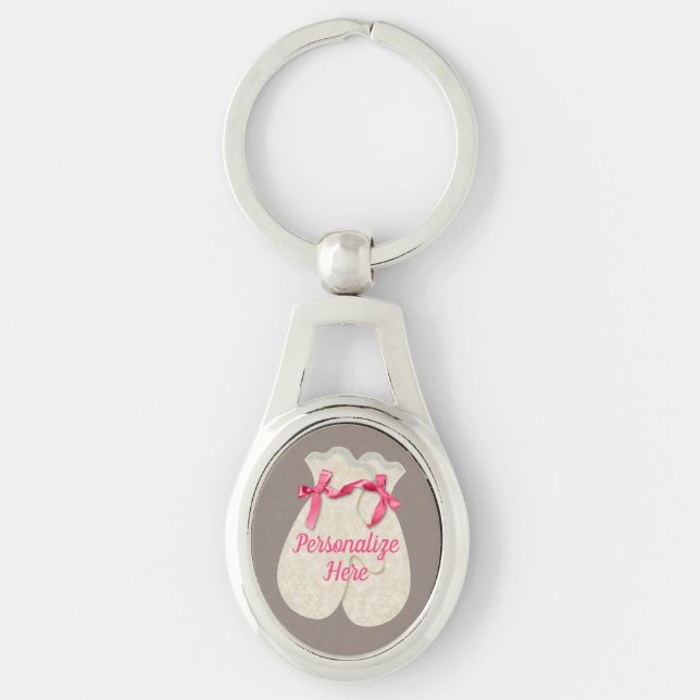  Mitten lace winter ribbon pink cream cute  Keychain (Front)