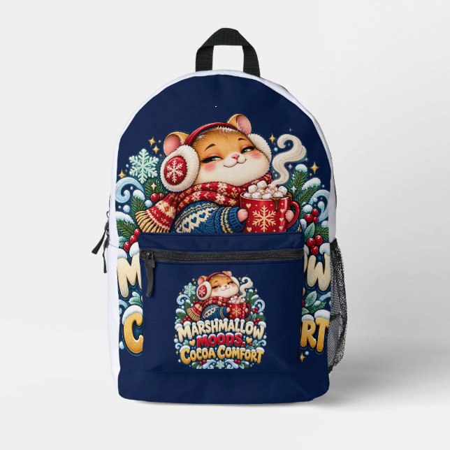 Mitten Magic Cocoa Classic Cute Winter Fox Printed Backpack (Front)