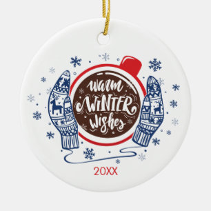 Mittens And Cocoa Warm Winter Wishes Holiday Ceramic Ornament