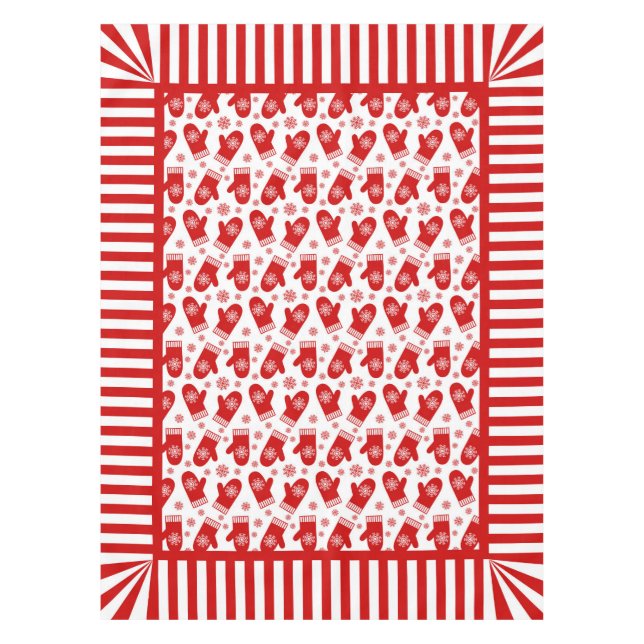 Mittens and Snowflakes Retro Christmas Ski Holiday Tablecloth (Front)